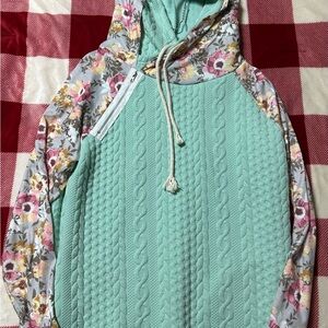 Floral Sleeve Mint Green Hoodie